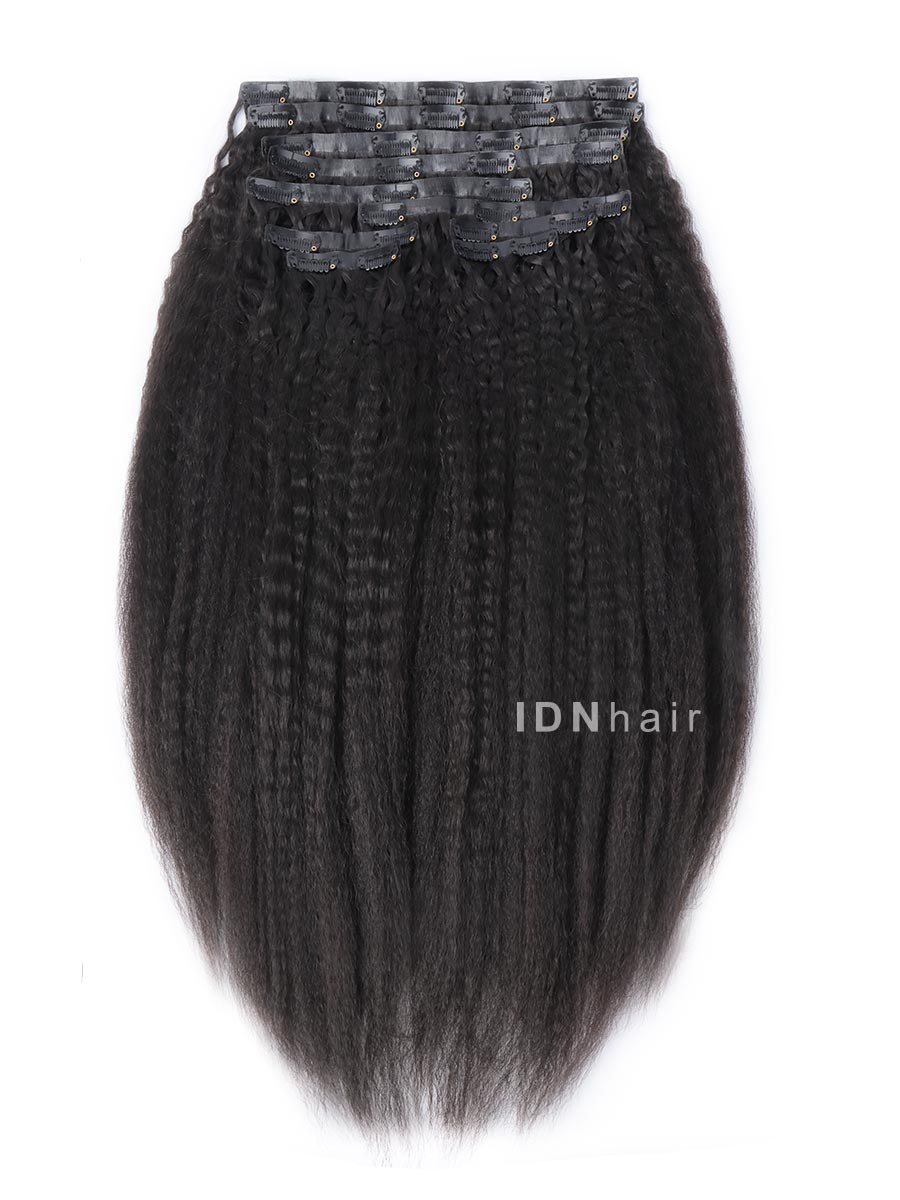Sale No.12 Kinky Straight PU Clip in Hair Extensions Human Hair for Black Women