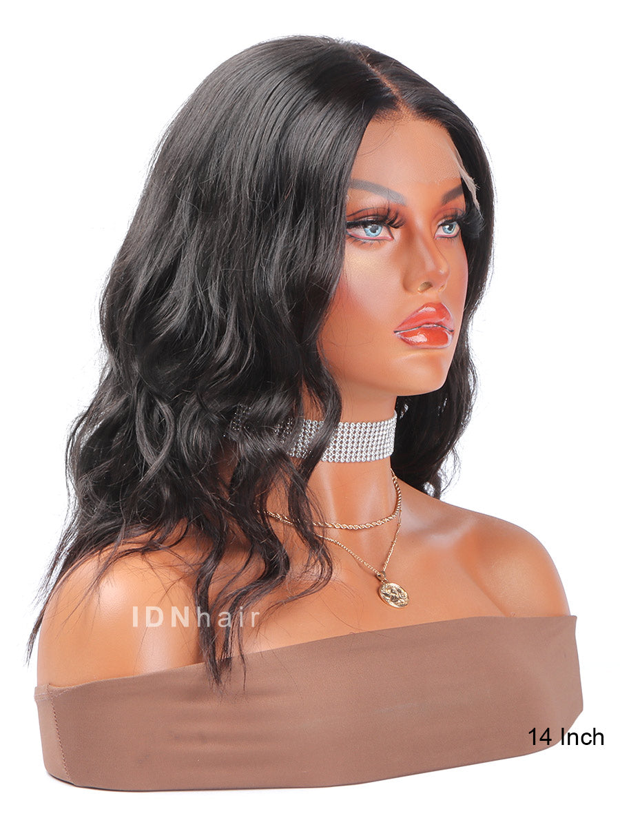 Sale No.59 5x5 Closure HD Lace Human Hair Bob Wavy Wig 14 inch