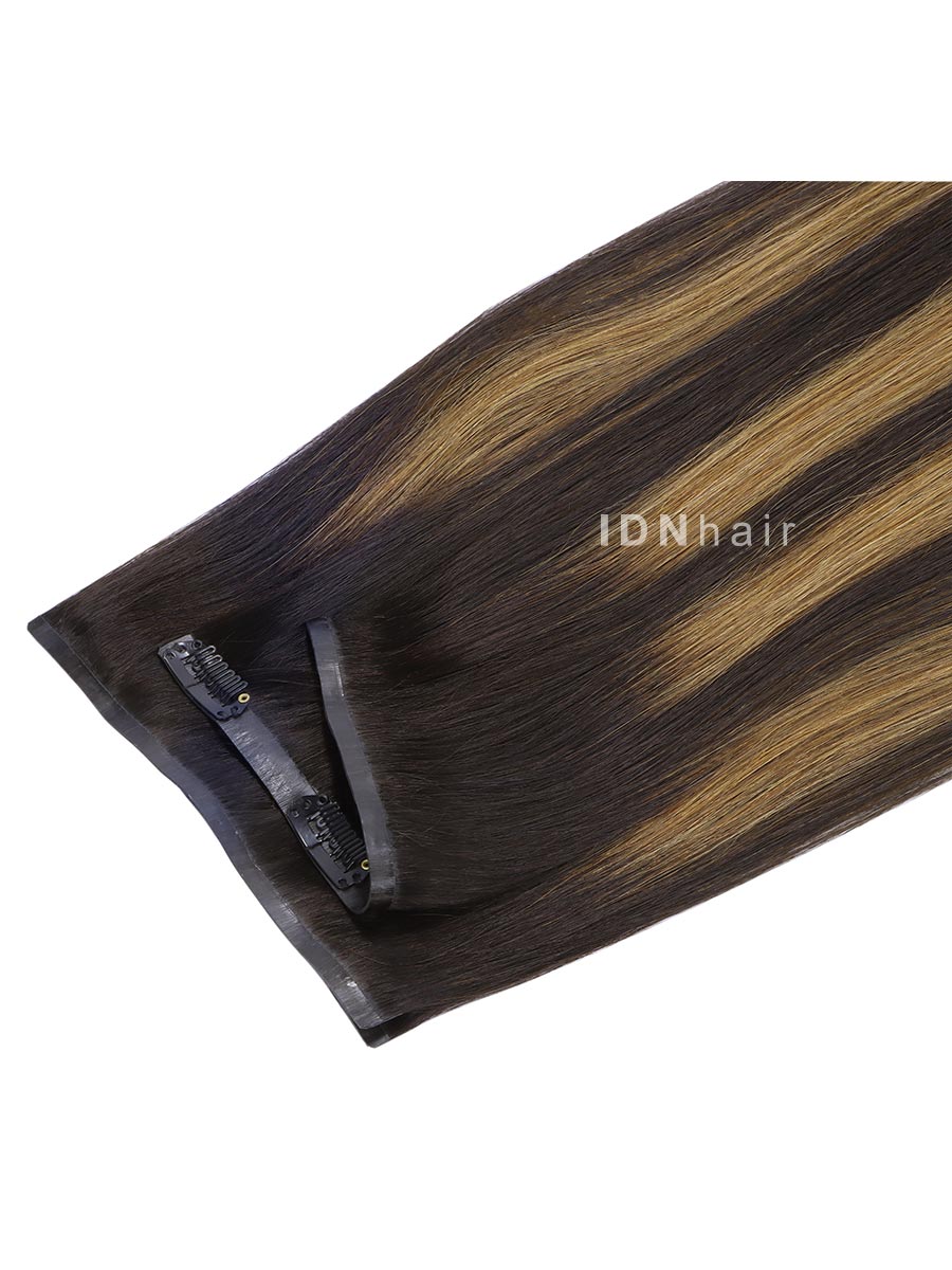 Joan Highlight Brown Seamless Tape-in Clip Ins Ombre Balayage Human Hair Extensions for Black Women