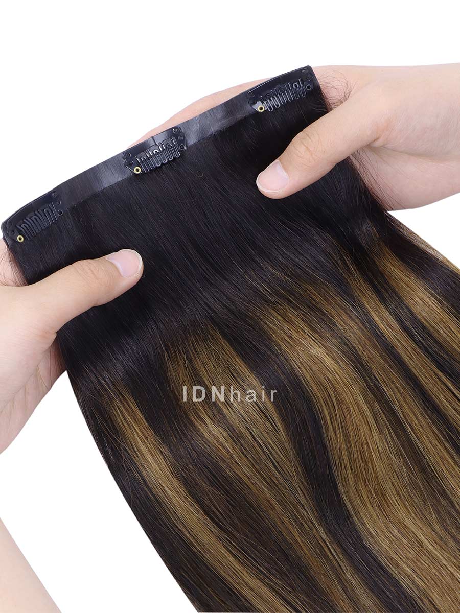 Load image into Gallery viewer, Joan Highlight Brown Seamless Tape-in Clip Ins Ombre Balayage Human Hair Extensions for Black Women
