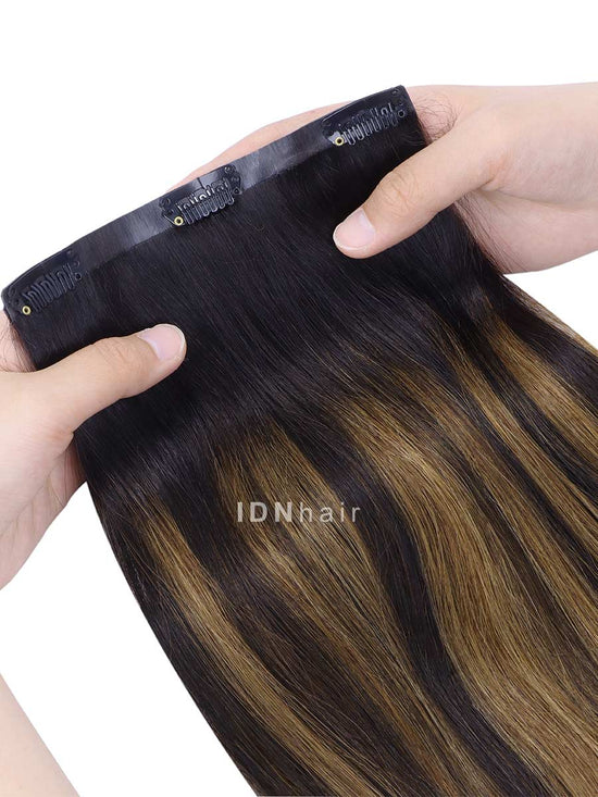Joan Highlight Brown Seamless Tape-in Clip Ins Ombre Balayage Human Hair Extensions for Black Women