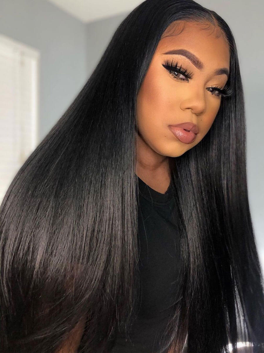 Full HD Lace Wig Yaki Straight Human Hair Natural Black Idnhair