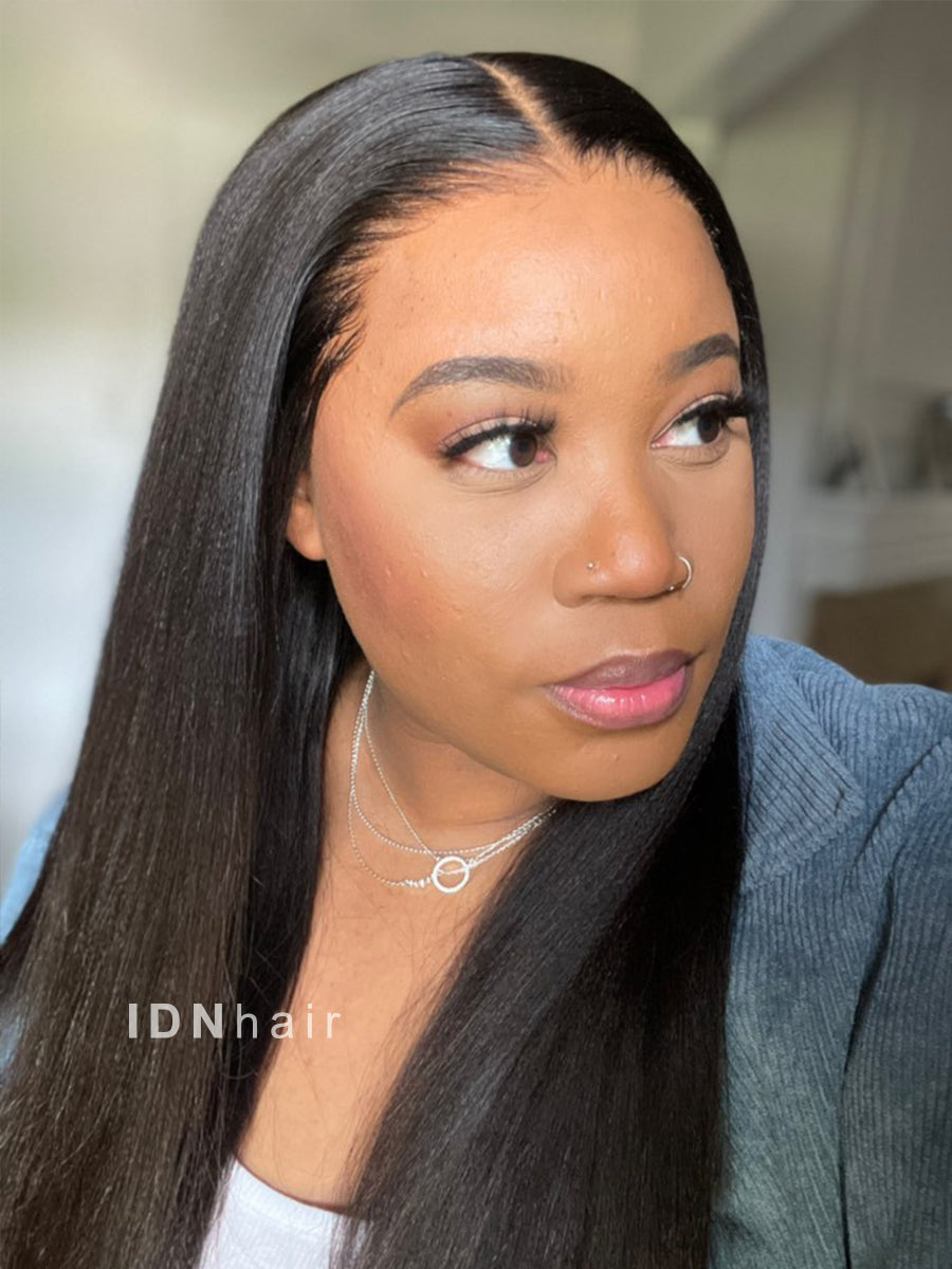 Glueless Wigs 13X4 Lace Frontal Yaki Straight 100% Human  display picture 2