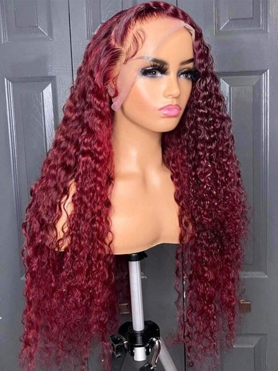 Load image into Gallery viewer, Ashan 99J Burgundy Deep Curly 13X4 Frontal Lace Front Wig
