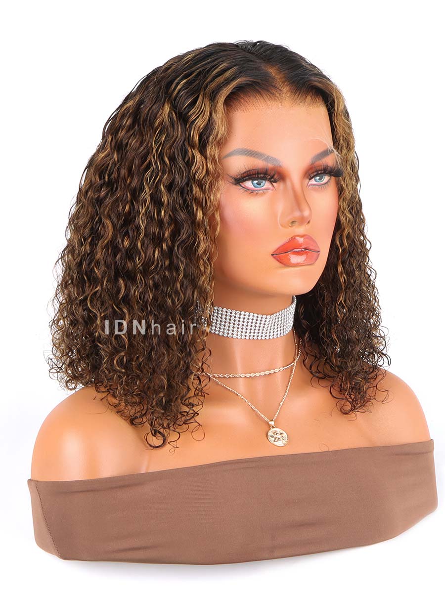 Sale No.48 Highlight Curly Bob Scalp Knots 13x4 Frontal HD Lace Wig
