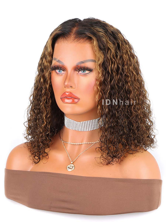 Sale No.48 Highlight Curly Bob Scalp Knots 13x4 Frontal HD Lace Wig