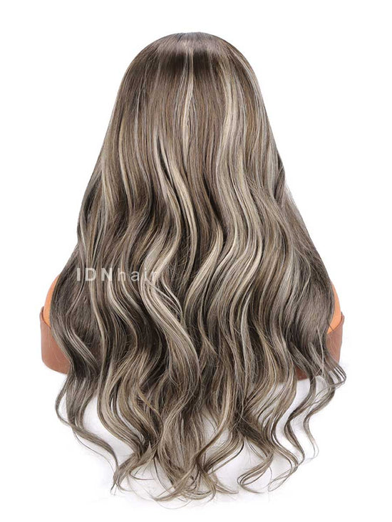 Load image into Gallery viewer, Jada HD Lace Wavy Brown Human Hair Wig With Grey Highlights
