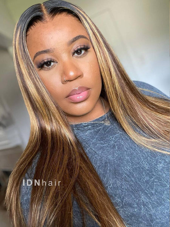 Sale No.26 Glueless Highlight Straight Scalp Knots 13X4 Frontal HD Lace Wig Small Size