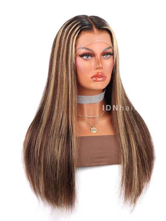 Load image into Gallery viewer, Sale No.26 Glueless Highlight Straight Scalp Knots 13X4 Frontal HD Lace Wig Small Size

