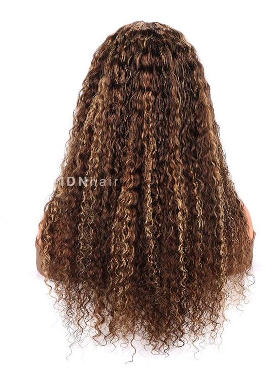Sale No. 52 Glueless Brown Highlight Deep Curly 13x4 Clear Lace Wig