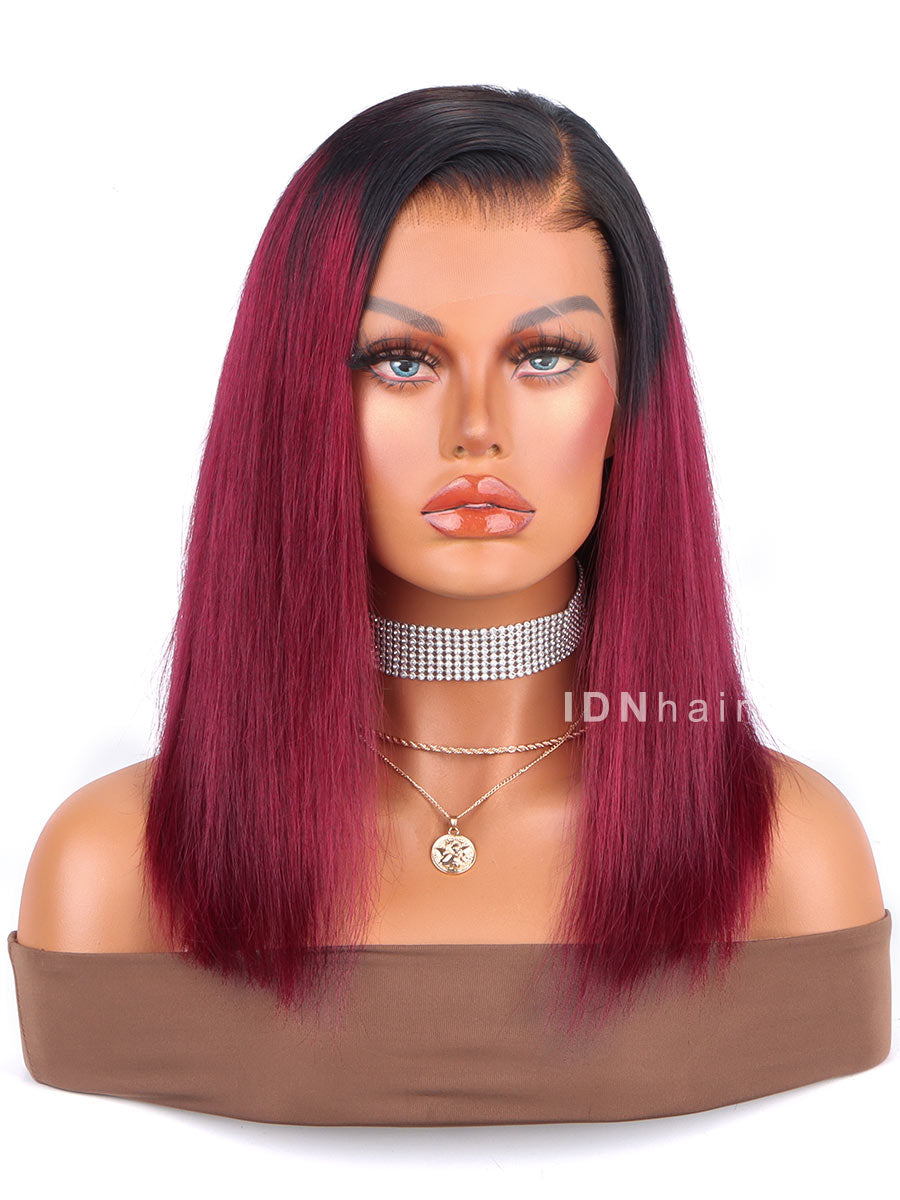 Sale No.41 Red 99j Burgundy Color Bob Straight Glueless HD Lace Wig