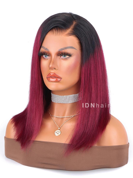 Sale No.41 Red 99j Burgundy Color Bob Straight Glueless HD Lace Wig