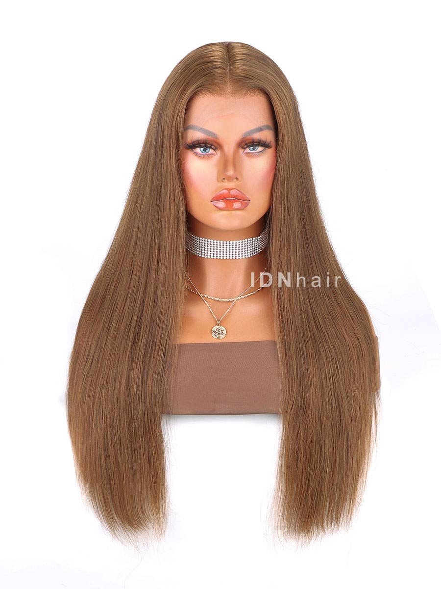 Sale No. 50 Honey Brown Long Silky Straight Glueless 13x4 Frontal Lace Wig