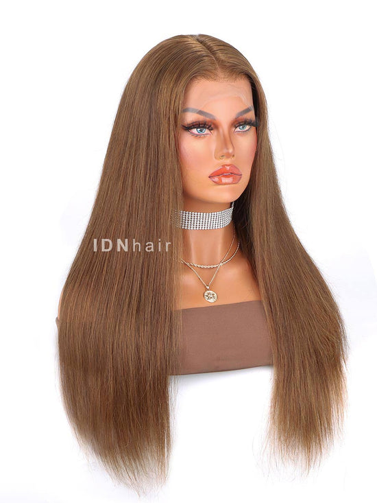 Norene Honey Brown Long Silky Straight Glueless 13x4 Frontal Lace Wig