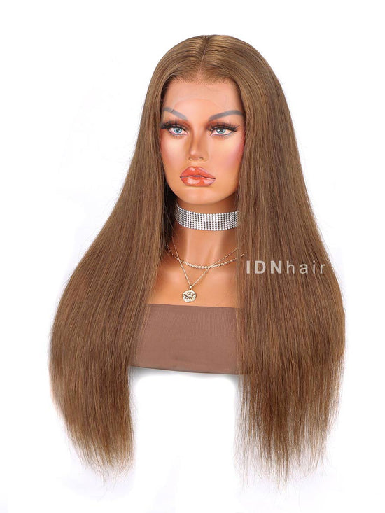 Norene Honey Brown Long Silky Straight Glueless 13x4 Frontal Lace Wig