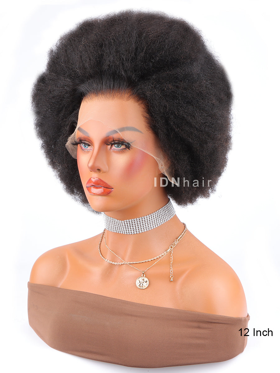 Queenie Afro Puff Curl Bob Realistic Natural Hair Style Glueless HD Lace Wig Virgin Hair