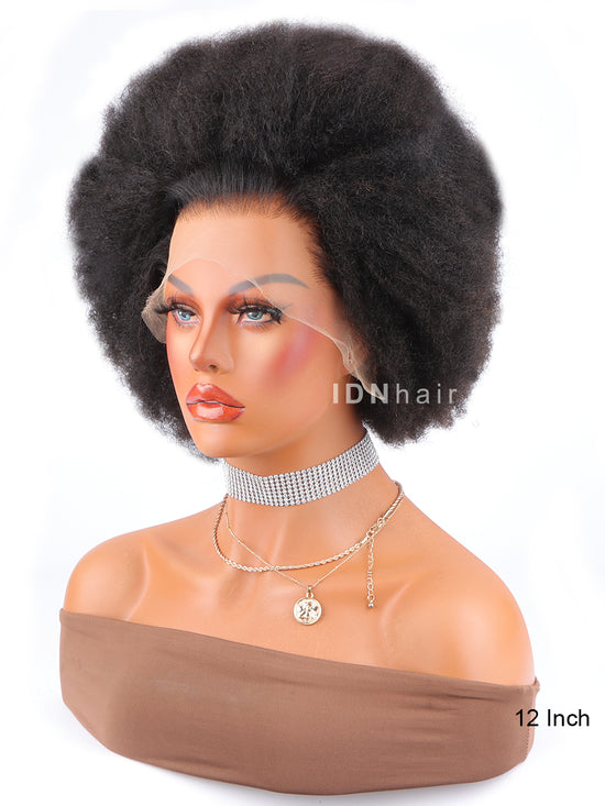 Load image into Gallery viewer, Queenie Afro Puff Curl Bob Realistic Natural Hair Style Glueless HD Lace Wig Virgin Hair
