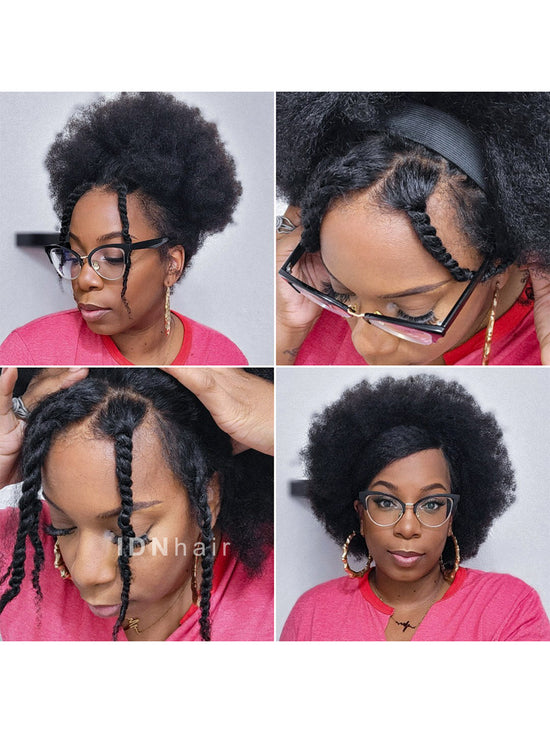 Load image into Gallery viewer, Queenie Afro Puff Curl Bob Realistic Natural Hair Style Glueless HD Lace Wig Virgin Hair
